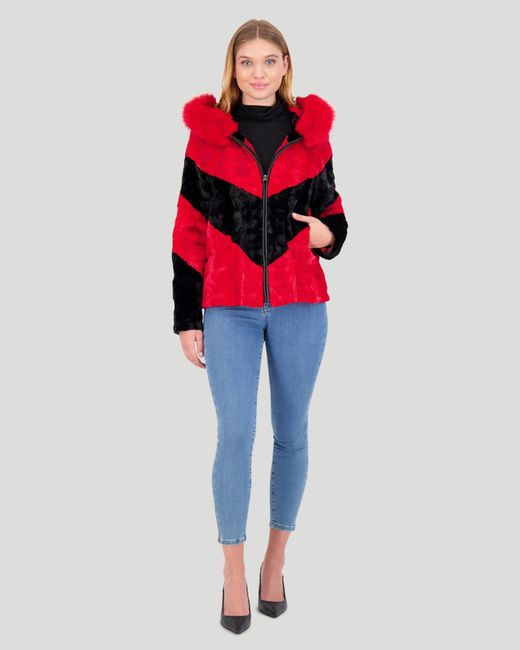 Gorski Red Mink Sections Jacket With Hood