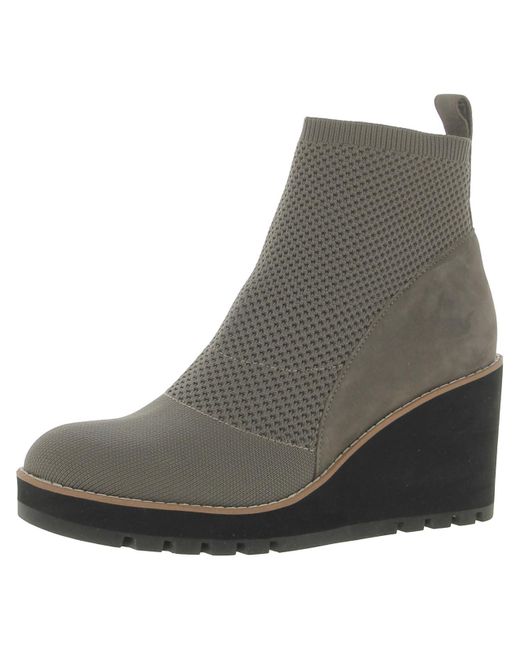 Eileen Fisher Gray Suede Ankle Wedge Boots
