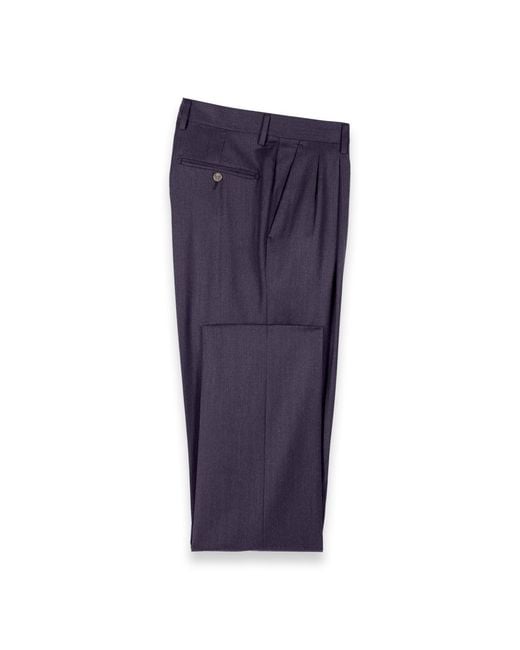 Paul Fredrick Blue Wool Flannel Solid Pleated Pants for men