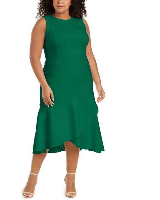 Calvin Klein Green Plus Ruffled High Low Midi Dress