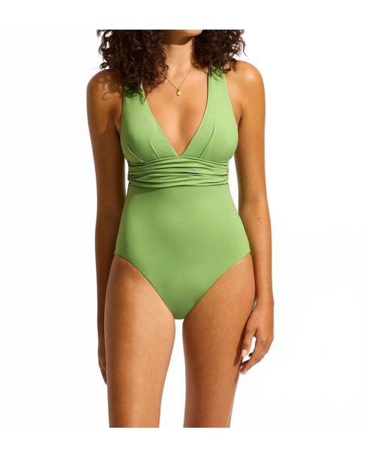 Seafolly Women's Green Cross Back One Piece Swimsuit
