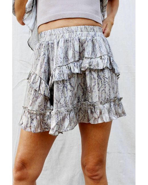 Meet Me In Santorini Gray Amara Snake Print Ruffle Mini Skirt