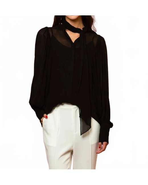 Jessie Liu Black Chiffon Button Down Blouse