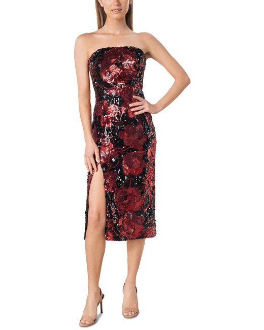 Dress the Population Red Floral Strapless Cocktail And Party Dress