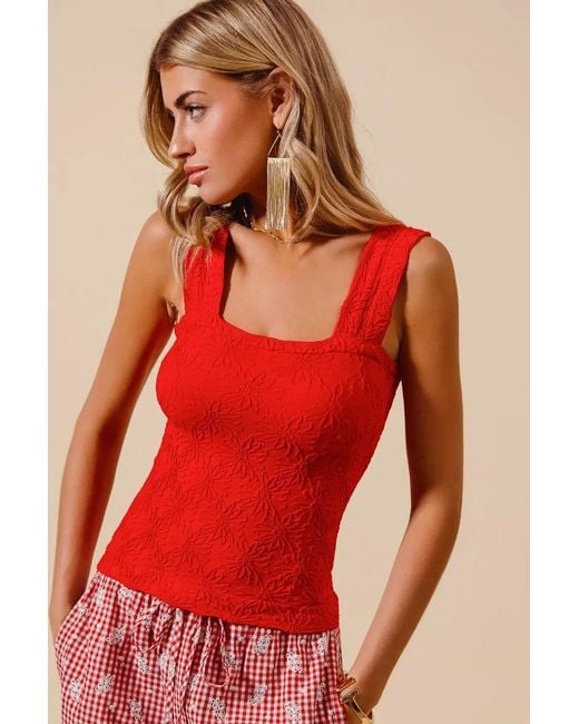 TRUEDAMES Red Floral Jacquard Seamless Tank Top