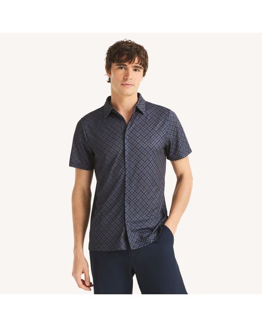 Nautica Blue Navtech Printed Button-Front Polo for men