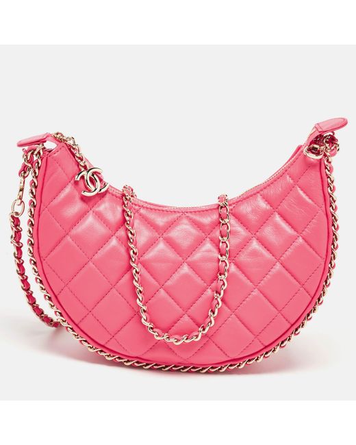 Chanel Pink Quilted Leather Cc Moon Bag
