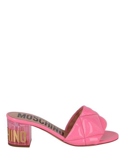 Moschino Pink Logo Quilted Mules