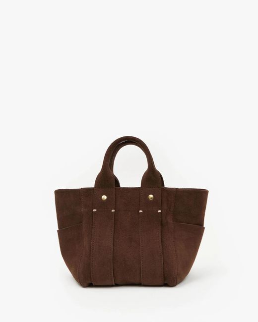 Clare V. Brown Le Petite Box Tote In Suede Chocolate