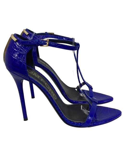 Tom Ford Blue Croc Iconic T Sandals