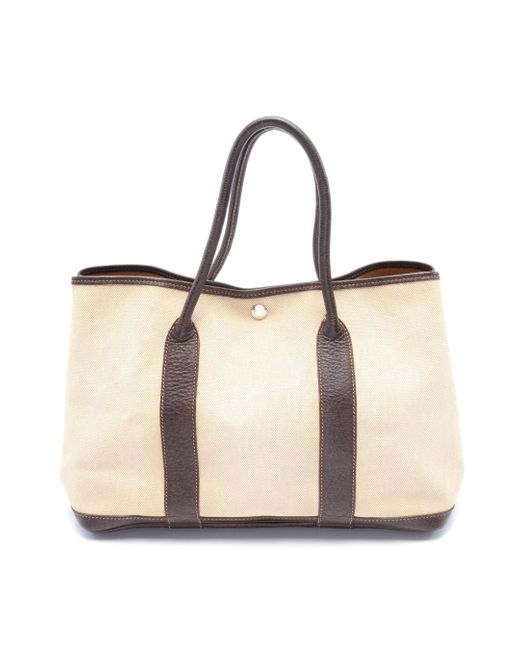 Hermès Natural Garden Party Pm Handbag Tote Bag Toile Ash Leather Beige Dark Silver Hardware □g Stamp