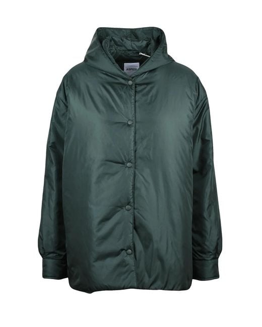 Aspesi Green Padded Down Jacket With Snap Closure And Functional Pockets