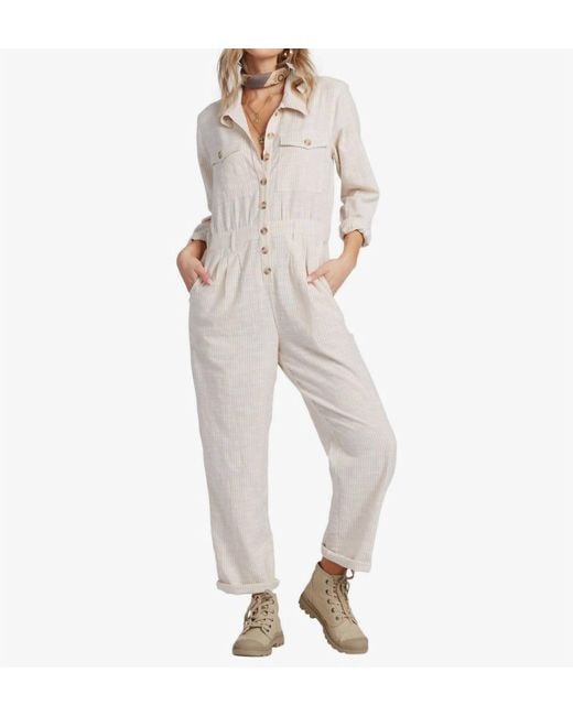 By Together Natural Striped Button-Down Jumpsuit
