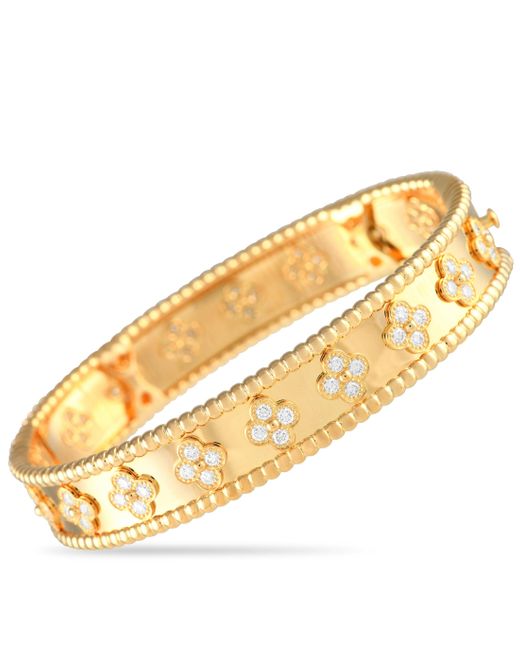 Van Cleef & Arpels Metallic Perlee 18k Yellow Gold 1.61ct Diamond Bracelet Size Small Vcar03yb00