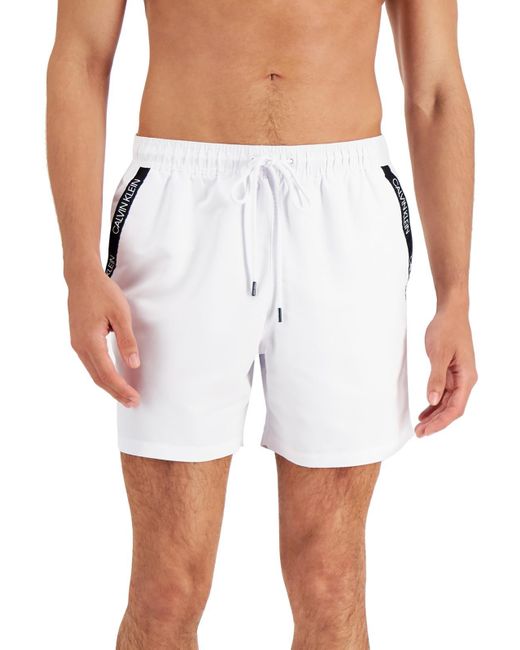 Calvin Klein White Pockets Drawstring Swim Trunks for men