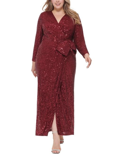 Eliza J Red Plus Sequined Formal Evening Dress