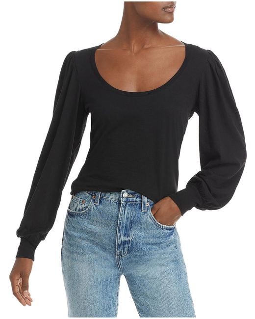 PAIGE Black Puff Sleeves Scoop Neck T-shirt