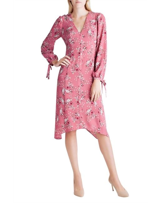 Kensie Pink Long Sleeve V-Neck Dress