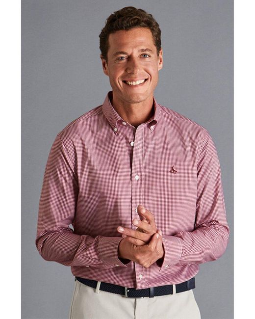 Charles Tyrwhitt Pink Non-iron Stretch Poplin Slim Fit Shirt for men