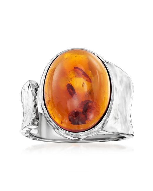 Ross-Simons Orange Amber Hammered Open-Wrap Ring