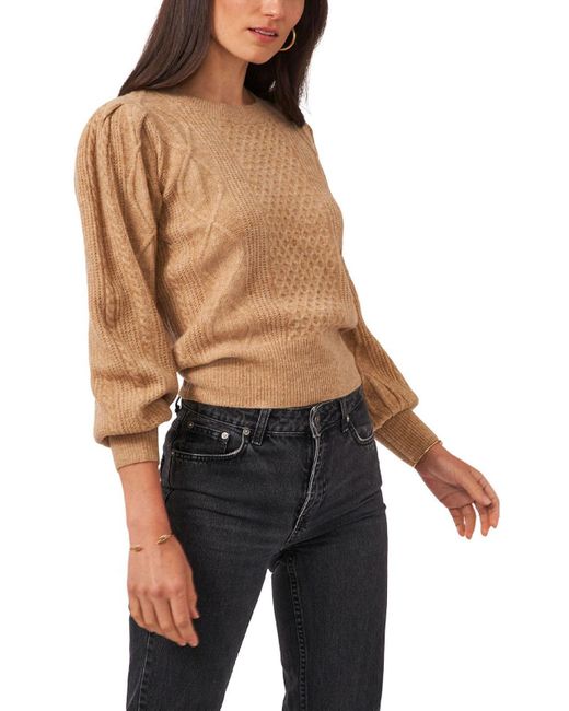 1.STATE Midnight Garden Cable Knit Crewneck Pullover Sweater | Lyst