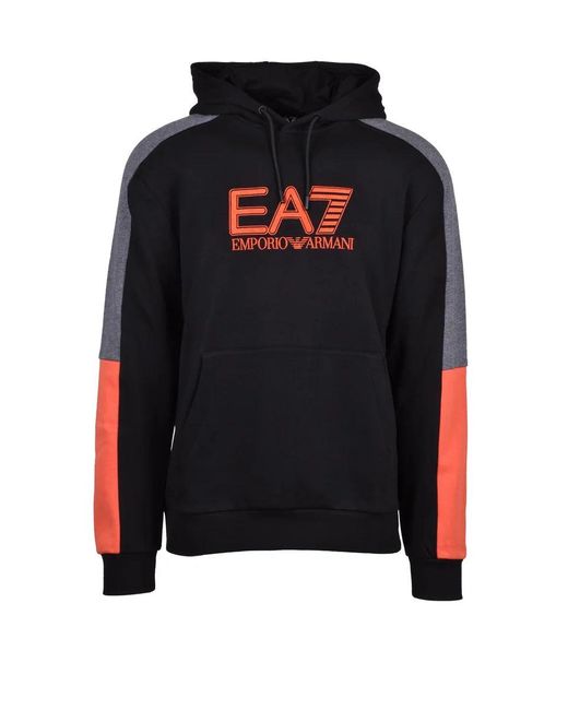 EA7 Black Panel Hooded Sweatshirt for men