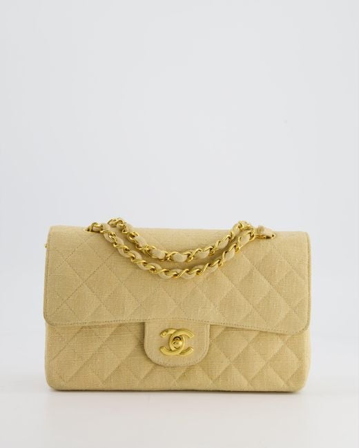Chanel Natural Small Fabric Classic Double Flap Bag With 24k Gold Hardware