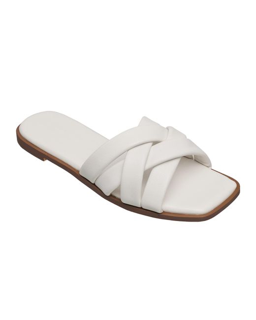 French Connection White Shore Vegan Leather Slip On Slide Sandals