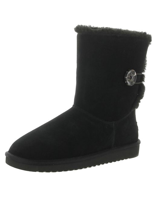 Koolaburra Black Nalie Short Suede Faux Fur Winter & Snow Boots