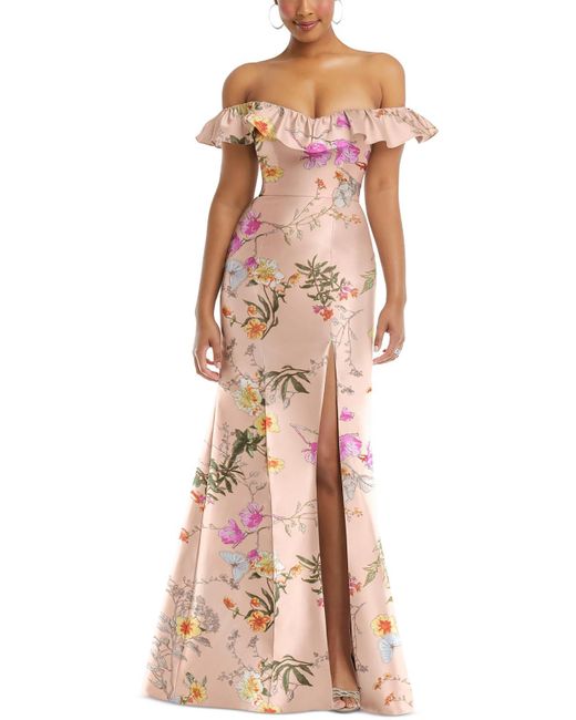 Alfred Sung Pink Floral Print Polyester Evening Dress