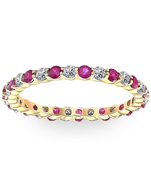 Pompeii3 Blue 1 Cttw Ruby & Diamond Wedding Eternity Stackable Ring 10K
