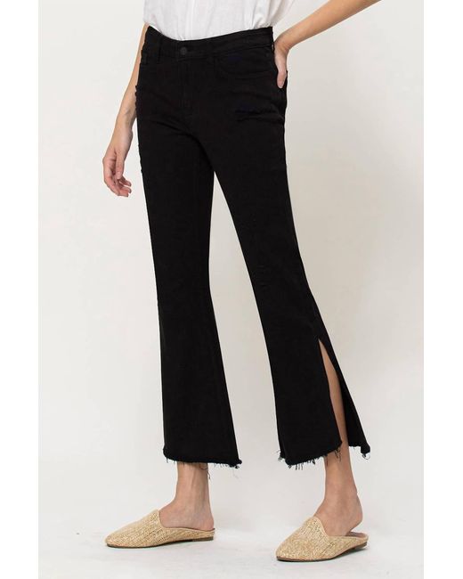 Flying Monkey Mid Rise Crop Kick Flare Jean With Side Slit In Black