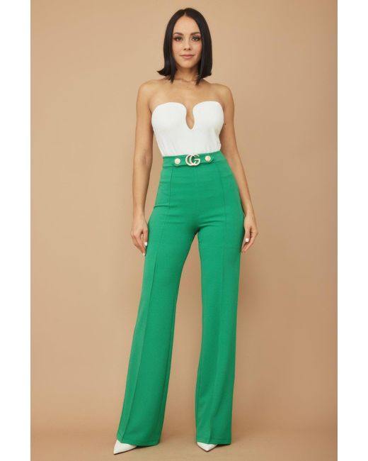 Fashnzfab Green Cg Buckle And Button Detail Pants