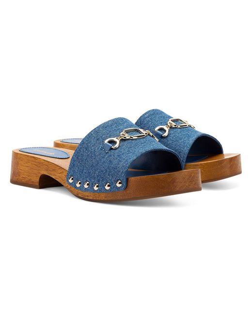 Larroude Blue Zuzi Denim Chain Slide Sandals