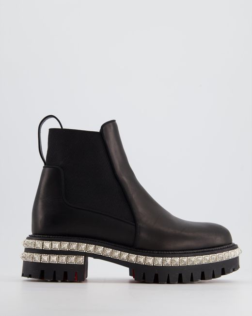 Christian Louboutin Black Leather Ankle Boots With Silver Studs Detail