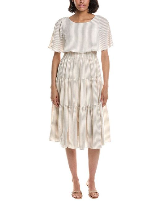 Maison Tara Natural Tiered Linen-blend Midi Dress