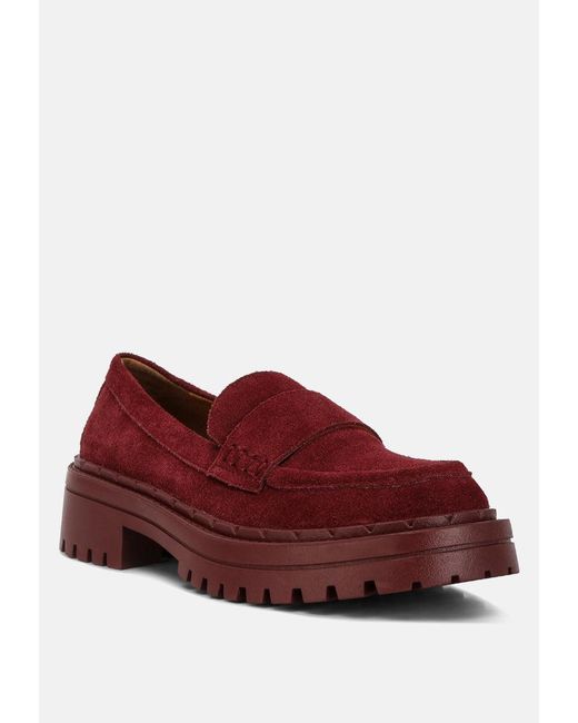 Rag & Co Red Honora Suede Chunky Loafers