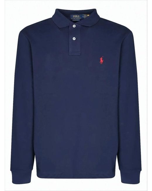 Polo Ralph Lauren Blue Deep Long-Sleeve Polo Shirt With Classic Collar for men