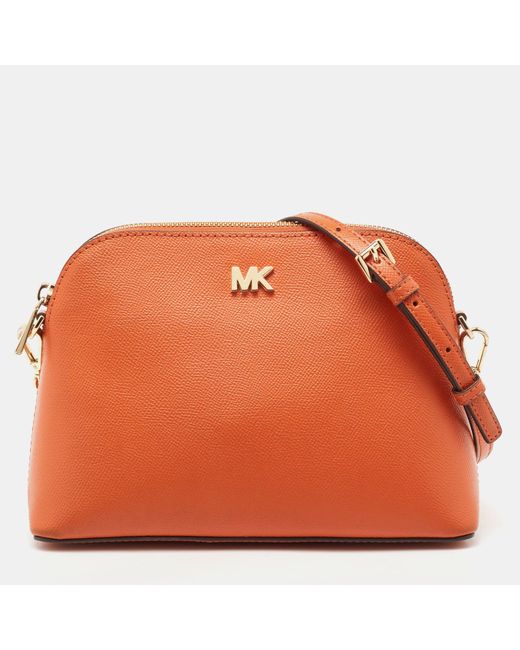 MICHAEL Michael Kors Orange Leather Medium Logo Dome Crossbody Bag
