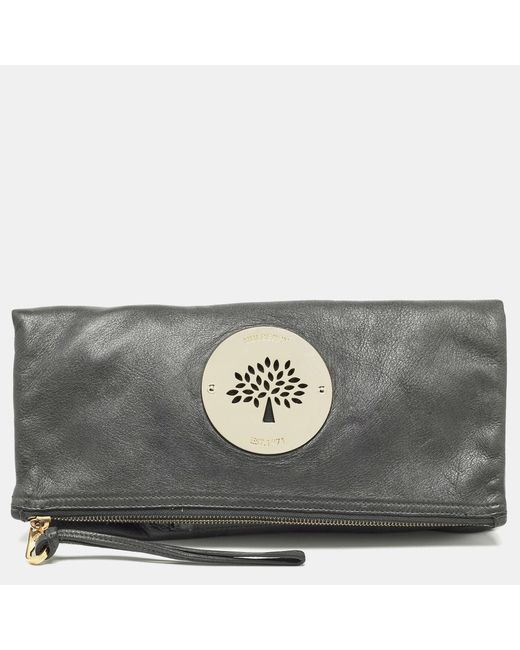 Mulberry Gray Leather Daria Fold-over Clutch