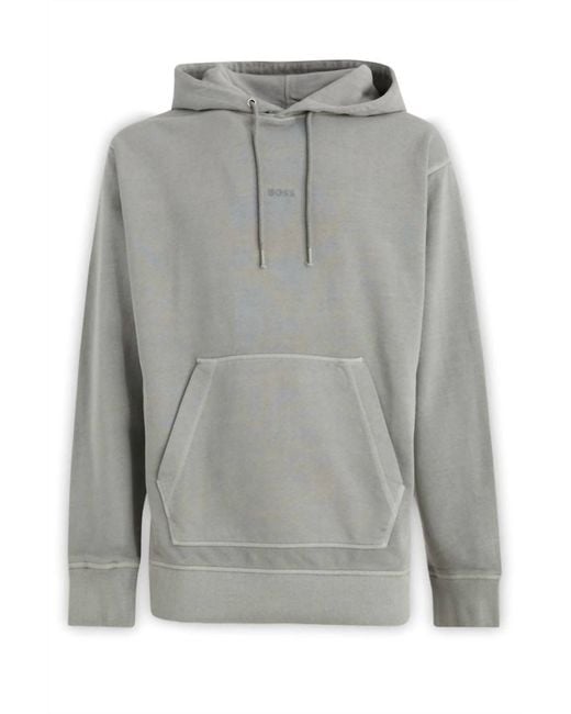 Boss Gray Logo Details Hooded Sweatshirt for men