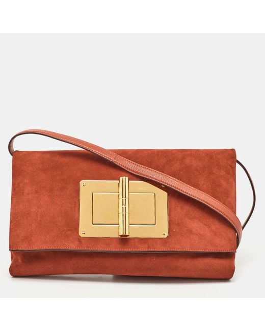 Tom Ford Red Brick Suede Natalia Convertible Clutch