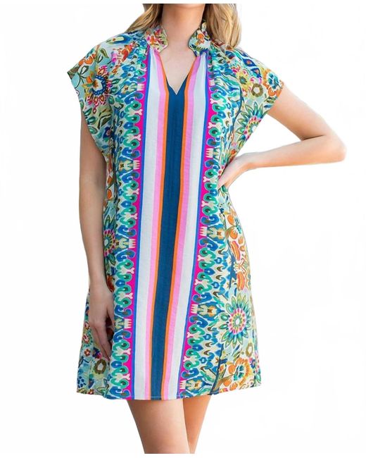 Thml Blue Border Print Mini Dress
