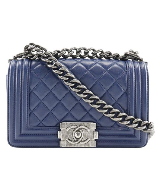 Chanel Blue Boy Leather Shoulder Bag (pre-owned)