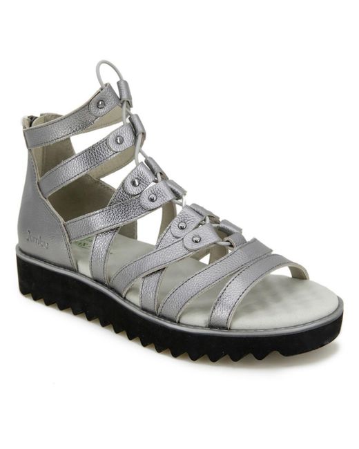 Jambu Gray Rome Leather Flatform Gladiator Sandals