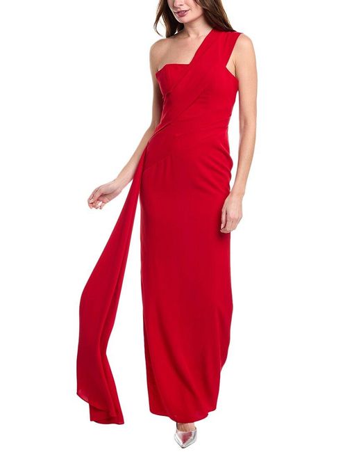 Rene Ruiz Red One-Shoulder Crepe Gown