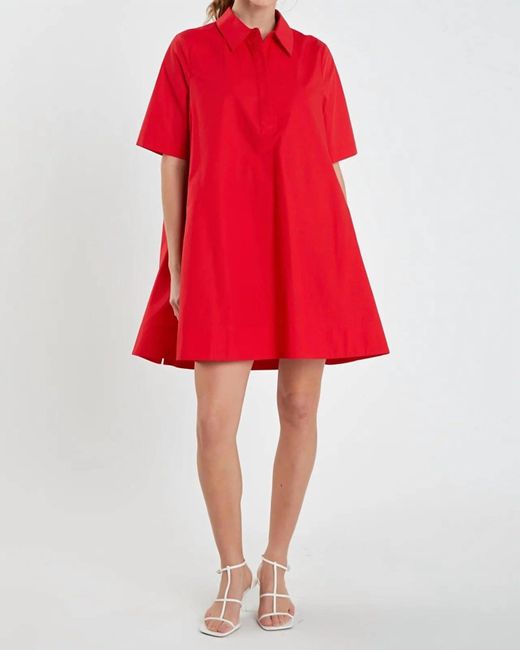 English Factory A Line Short Sleeve Shirt Dress in Red Lyst