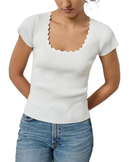 Lilla P White Cap Sleeve Scallop Neck Sweater