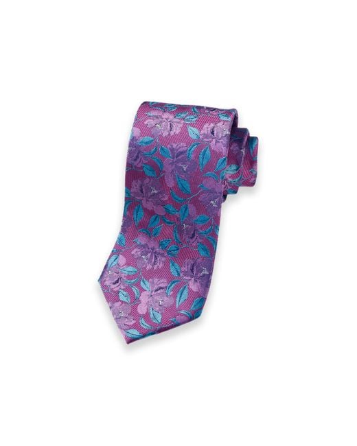 Paul Fredrick Purple Floral Woven Silk Tie for men