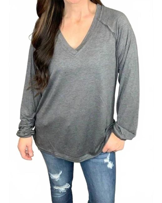 Shirley Stone Gray Solid V-Neck Top